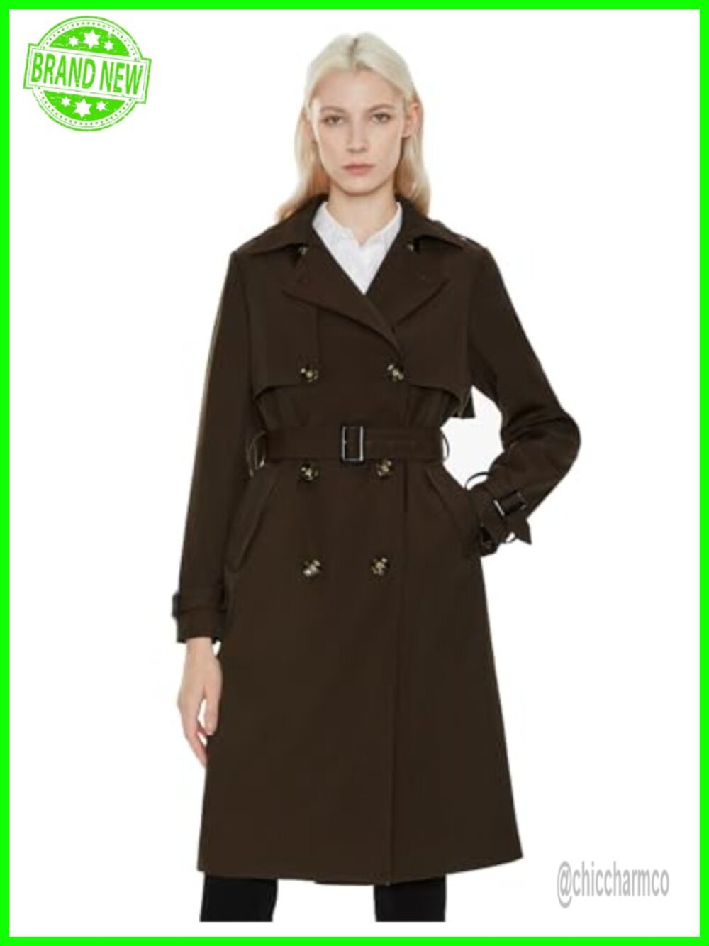 Women's Long Trench Coat Double-Breasted Belted Overcoat